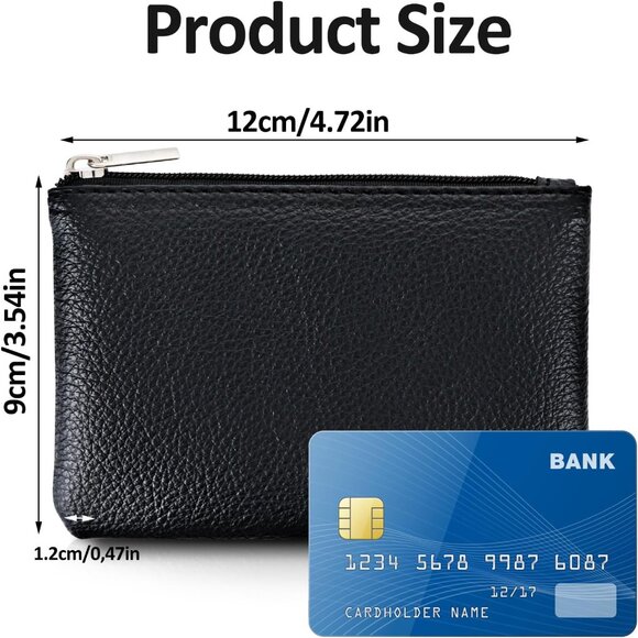 Leather Zipper Coin Purse, PU Lychee Pattern Coin Purse Portable Change Wallet M - Picture 4 of 8